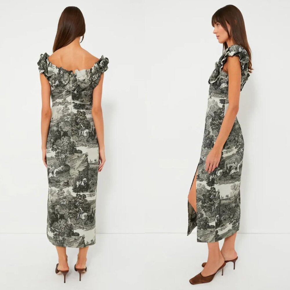 Tuckernuck Off-Shoulder Green Toile Maxi Dress